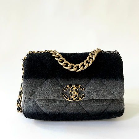 Chanel 19 Grey Black Ombre Wool Small Flap Bag
