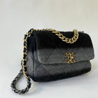 Chanel 19 Grey Black Ombre Wool Small Flap Bag