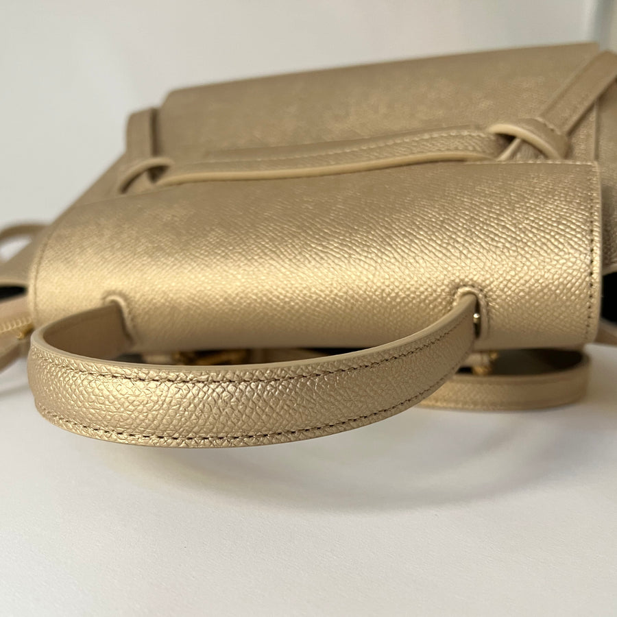 Celine Metallic Gold Drummed Leather Nano Belt Bag